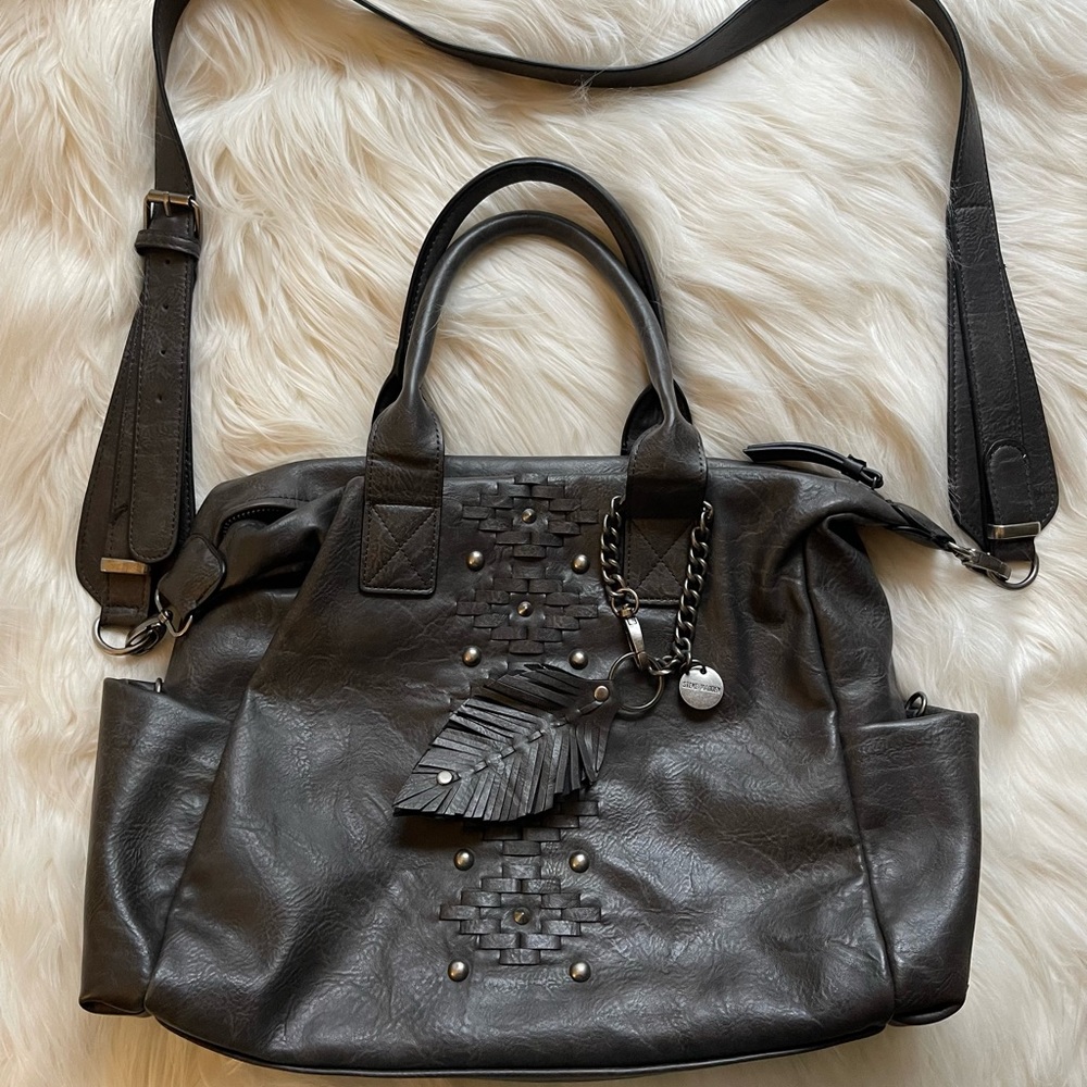 Steve Madden Silver Studded Dark Taupe Satchel